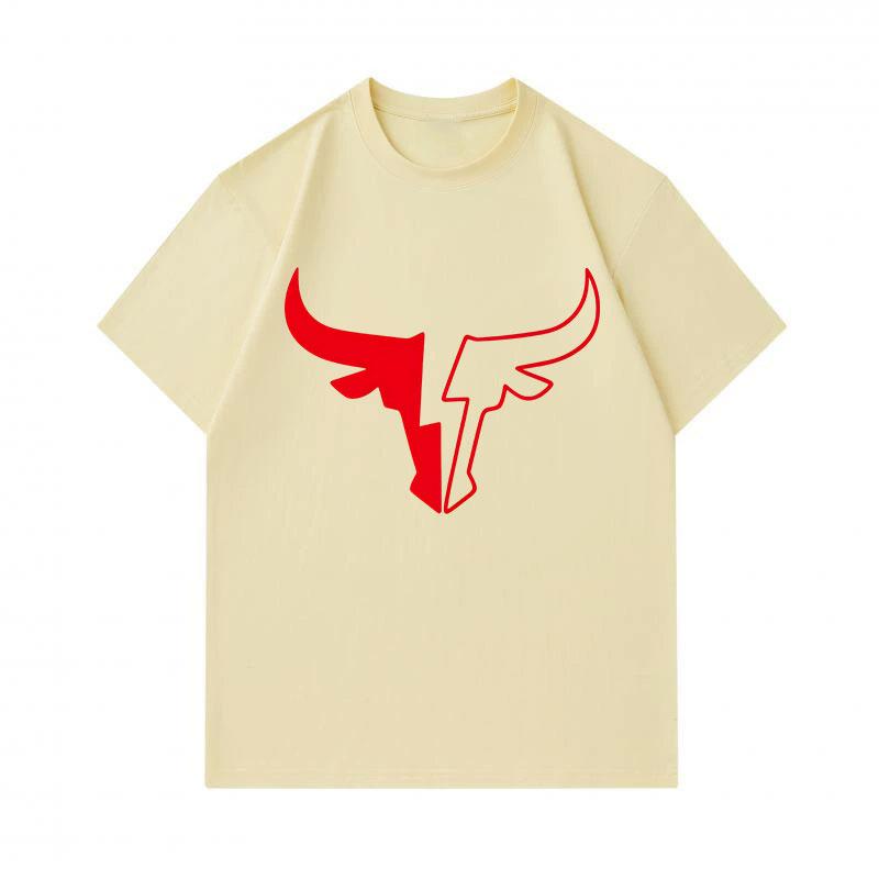 Men's 100% Cotton Crew Neck Short Sleeve T-Shirt, Stylized Red Bull Horn Graphic Printed Casual Soft Breathable Lightweight Daily Wear Tee for Men, Co