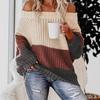 Women S Off Shoulder Long Sleeve Color Block Knit Pullover Sweater