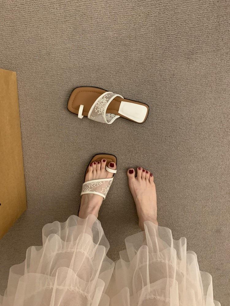 French square head slippers women's summer wear 2025 new toe thick heel straw woven out slippers versatile cool slippers