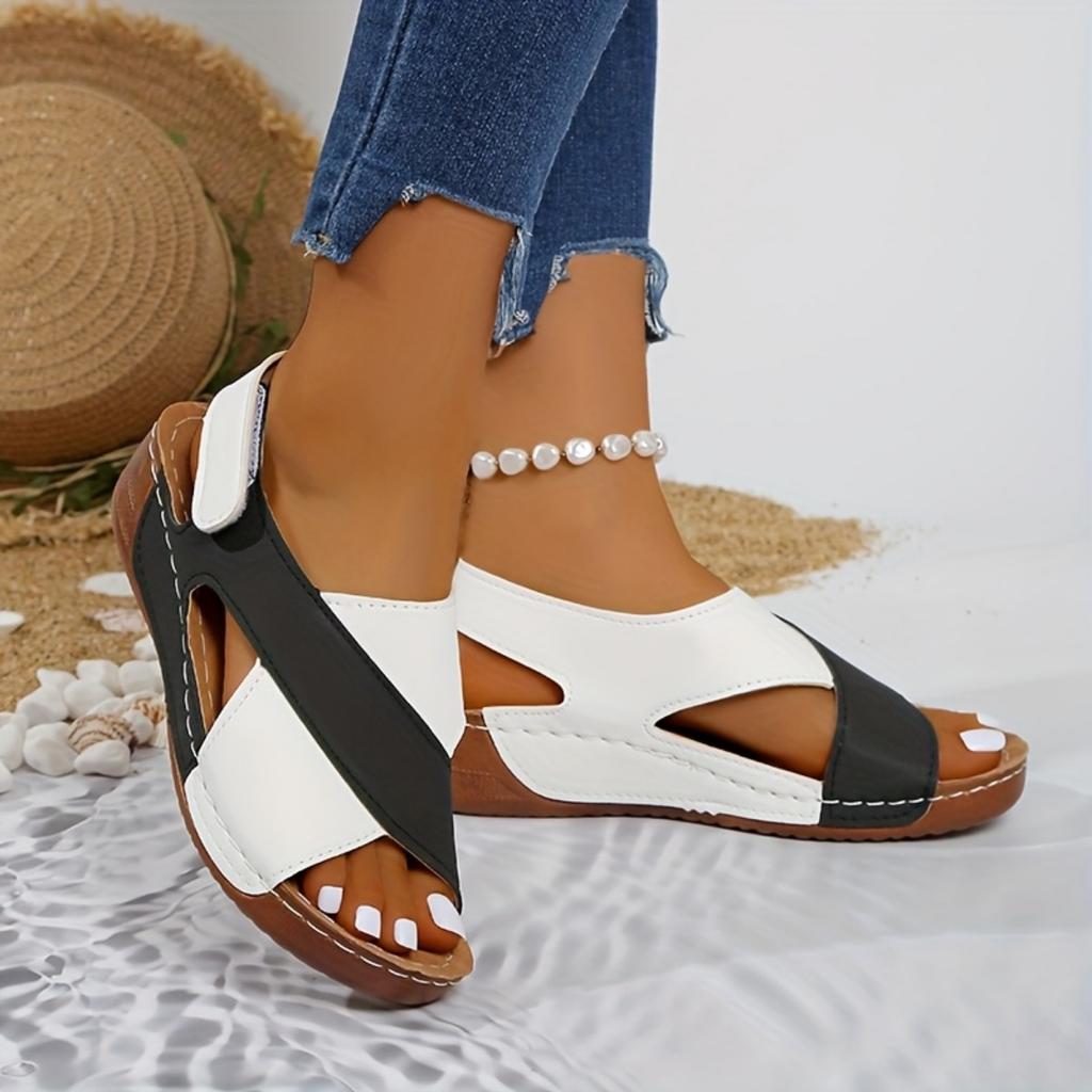 Women's Color Blocking Slope Heel High Heel Sandals, Casual Open Toe Thick Bottom Shoes, Comfortable Ankle Strap Sandals