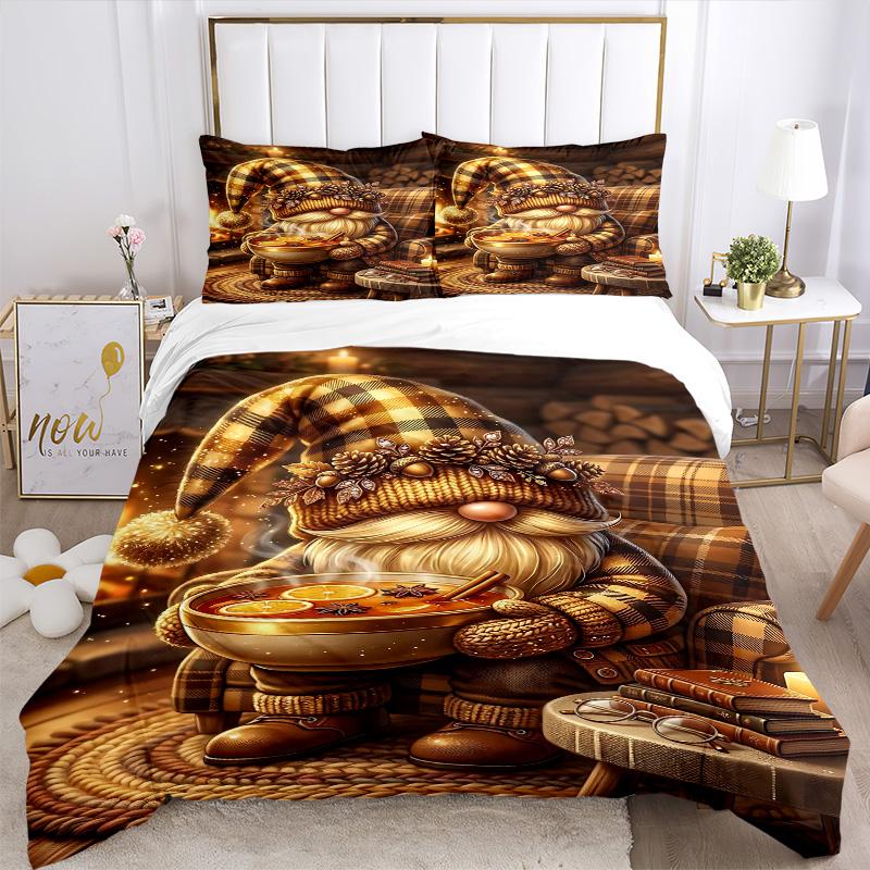 Winter Cozy Gnome Scene Print 3Pcs Bedding Setduvet Cover With 2 Bedropillowcase Home Birthday Gift