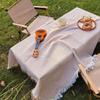 Linen Outdoor Picnic Mat Large Size Camping Ground Cloth Washable Tablecloth with Tassel  Grassland