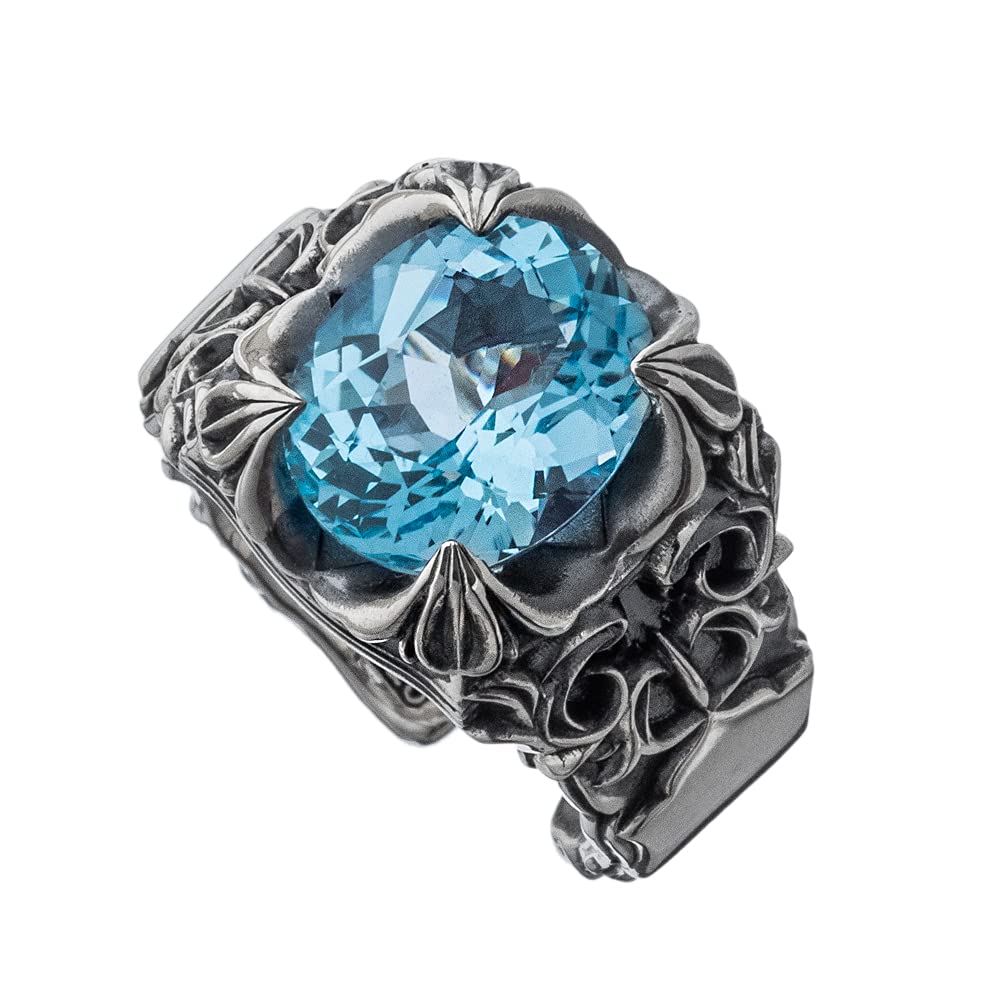 Artemis Classic Poseidon Silver Ring Silver Accessories for Men and Brand Silver 925 Silver Ring with Blue Topaz Ring, ACR0292, Women, Jewelry, Ring,