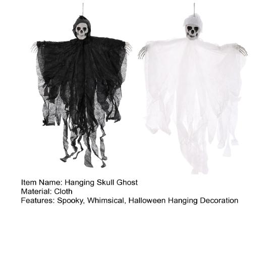 Halloween Hengende Skalle Spøkelse Skummel Grim Reaper Skjelettdekorasjon for Utegård Veranda Spøkelseshus Festdekor