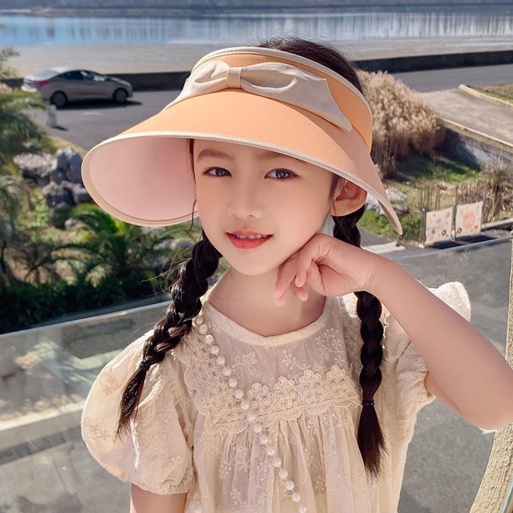 

Пустой верх Детская солнцезащитная шляпа с бантом Пляжная шляпа Модная козырек Кепка Лето оранжевый