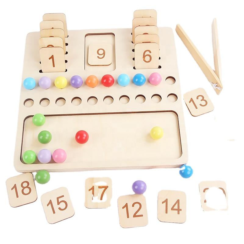 Preschool Teaching Aids Wooden Arithmetic Counting Bead Clip Two in One Toy