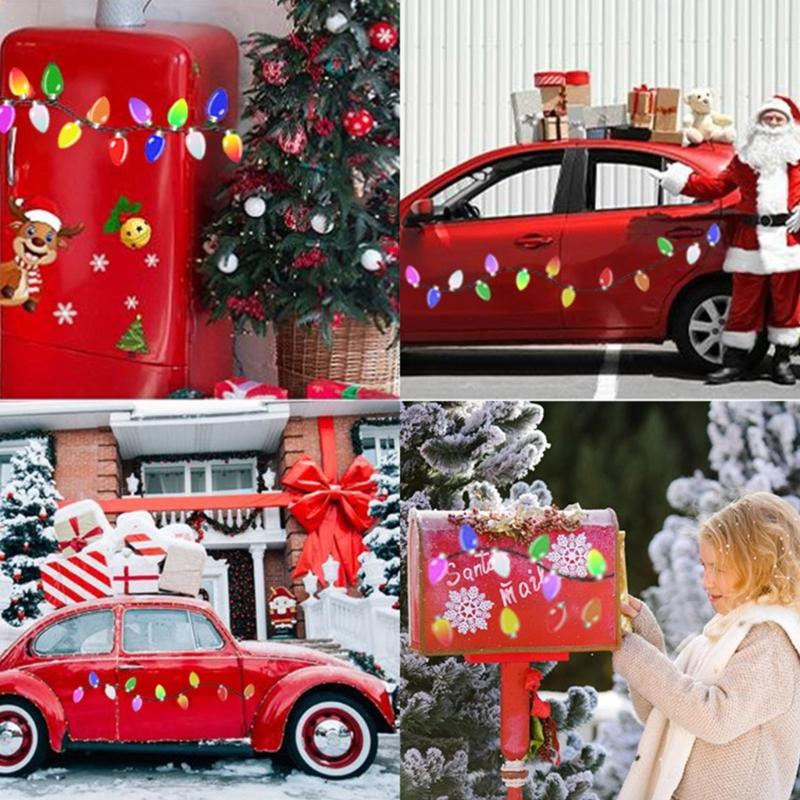 Christmas Reflective Car Magnets Set Snowman Santa Magnets Decoration Bulb Light Magnets Stickers for Home Refrigerator Door