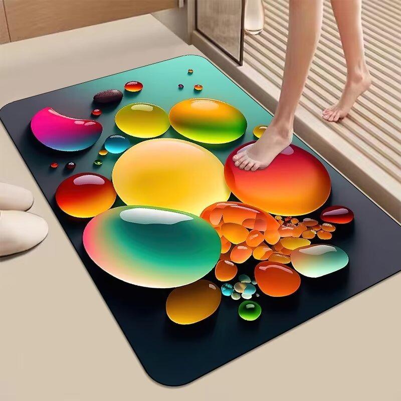 Glow Stone Pattern Floor Door Mat Water Absorbing Bathroom Door Mat, Diatomaceous Mud Kitchen Rug Quick Drying Non Slip Carpet