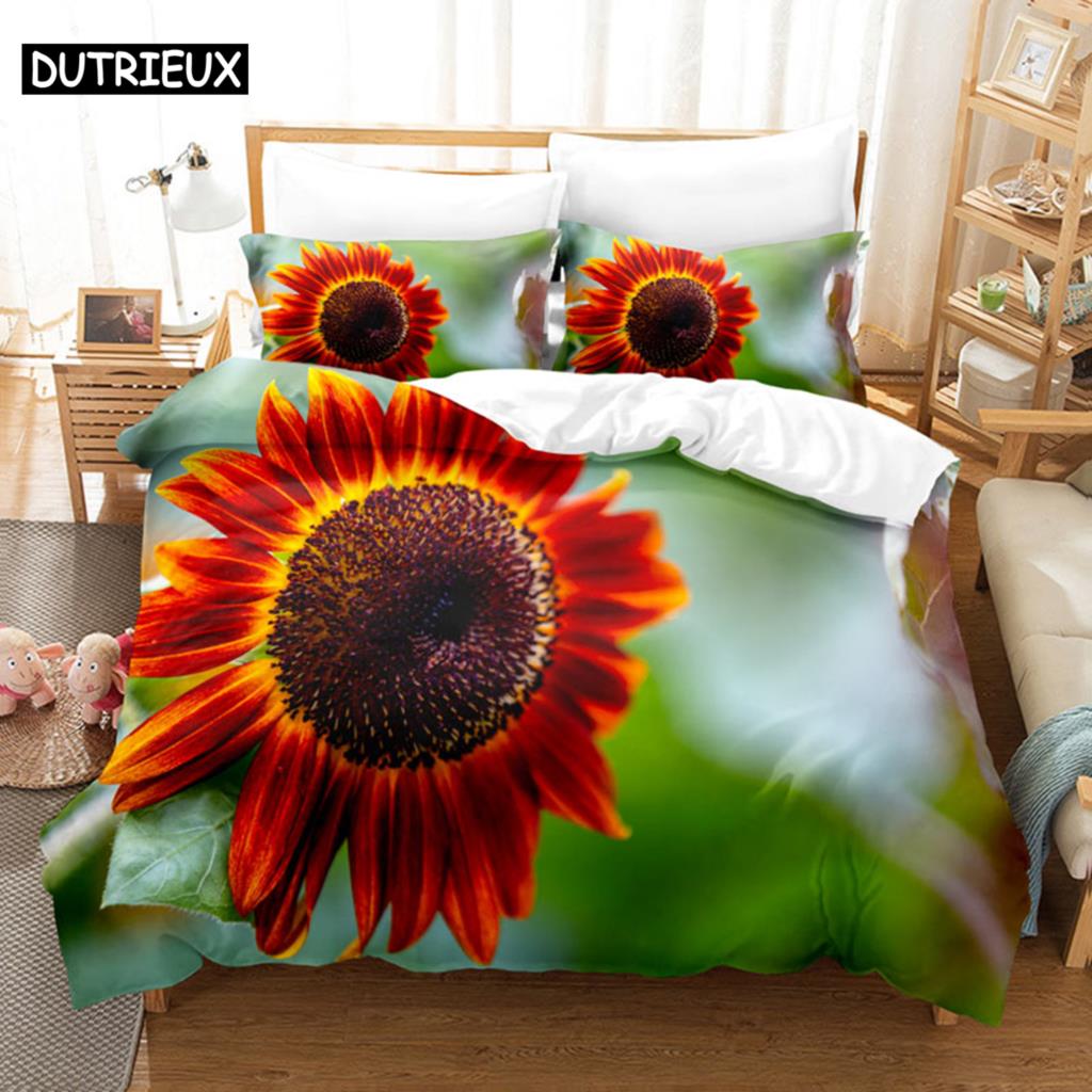 Sunflower Bedding Set Bed Linens Duvet Cover Quilt Comforter Pillow Case 3D HD Double Full King Queen Twin Bedroom 3PCS 2PCS
