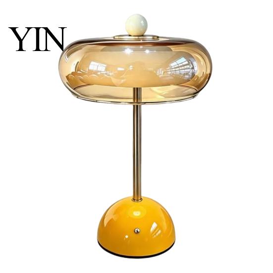 Adjustable Brightness Office Light Retro Glass Mushroom Table Lamp, USB Rechargeable Touch Control Bedside Modern Aesthetic Room Lamp 3 Colors