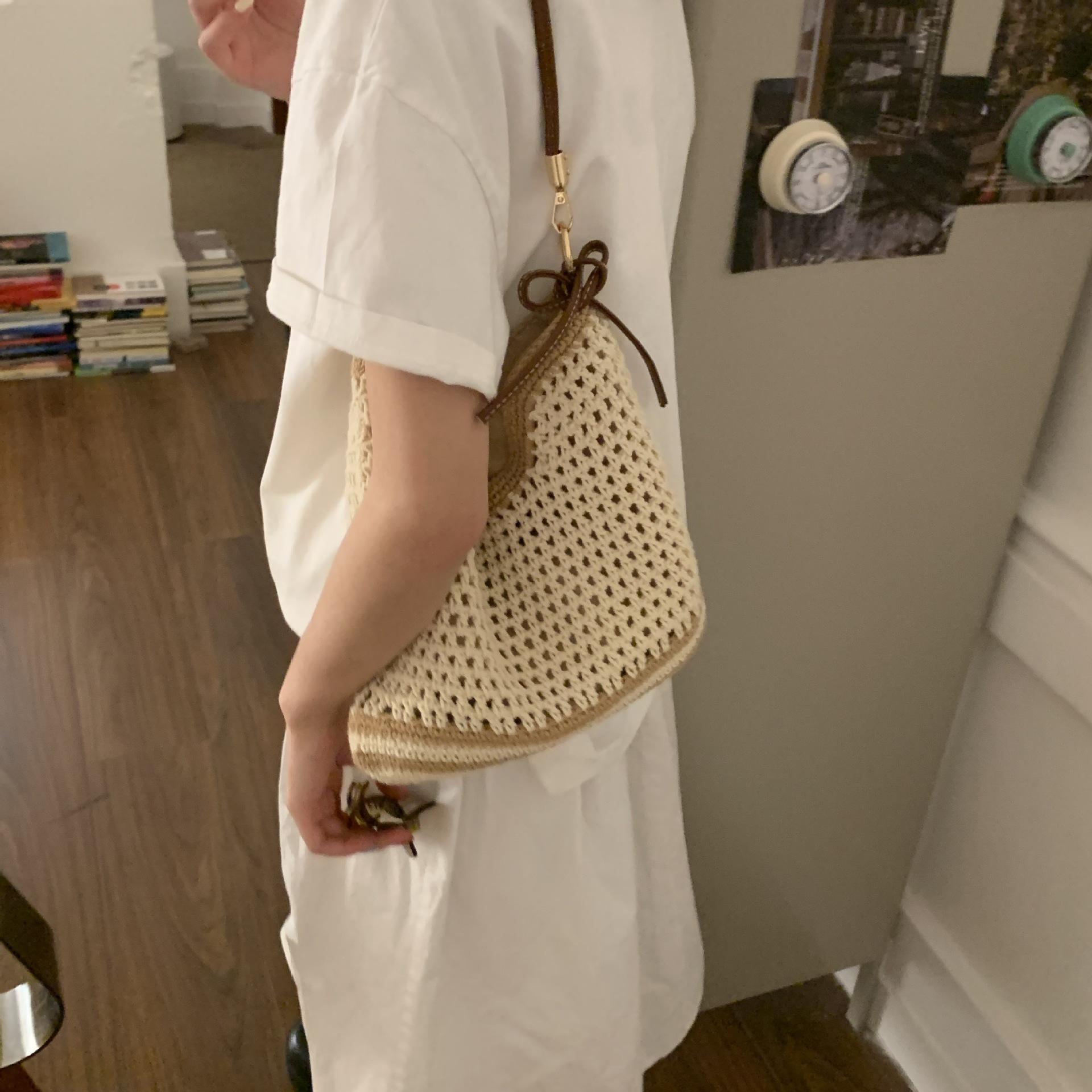 

Модная сумка-багет большой вместимости, женская сумка, новая ажурная плетеная сумка, нишевая премиальная сумка на плечо