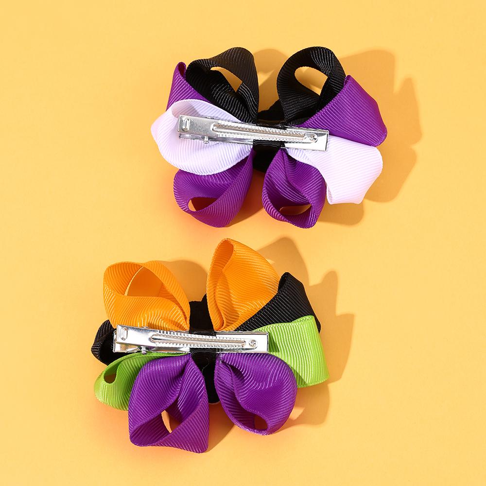 2Pcs Halloween Bow Hair Clips Ghost Sweet Color-blocked Ribbon Bownot Hairpins For Girls Children Headwear Accessories