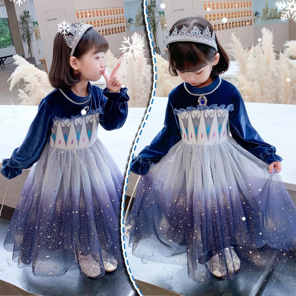 JIEAIRUI Frozen Elsa Dress for Perfect for Fall and Princess Long Halloween Birthday Christmas Includes Princess Bag Kids, Winter, Dress, Sleeves,