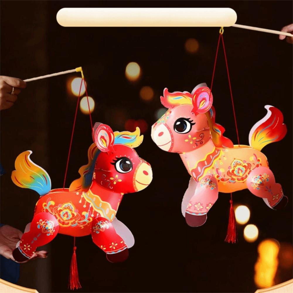 Cartoon Zodiac Horse Lantern PVC Blessing Lantern Handheld Lantern Celebration Event