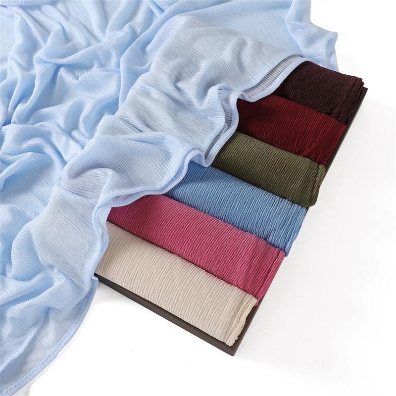 New Women's Soft Solid Color Elastic Breathable Wrinkled Jersey Headband Scarf Muslim Ramadan Hijab Wrap Hijabs
