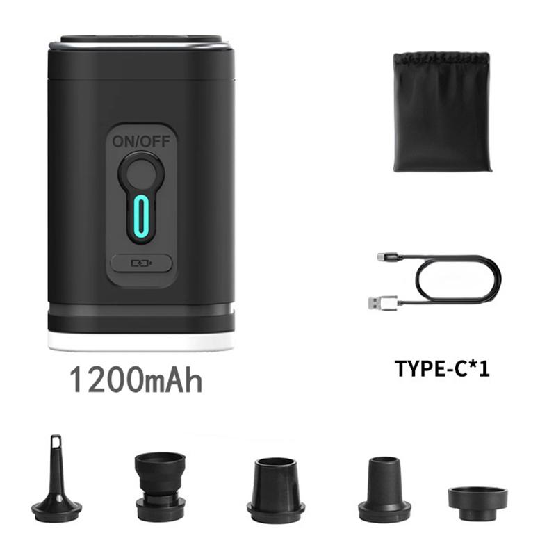 Mini Household Suction Dual Purpose Electric Air Pump For Vacuum Backpack Camping Light Portable Outdoor Air Pump 1200mAh-Black