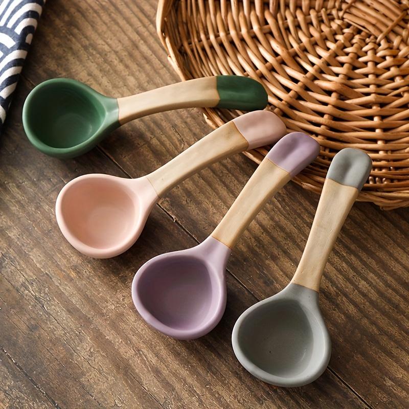 

4pcs;Thick Pottery Soup Spoon, Creative Small Pottery Soup Spoon,Large Soup Spoon,Rice Spoon,Noodle Spoon Dessert Spoon,Porridge Spoon,Dishwasher Safe 4pcs-Small Soup Spoon