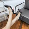 Zwarte roodzool hoge hakken dames stiletto's nieuwe lente pailletten kristal bruiloftsschoenen puntig professioneel sexy enkellaarsjes
