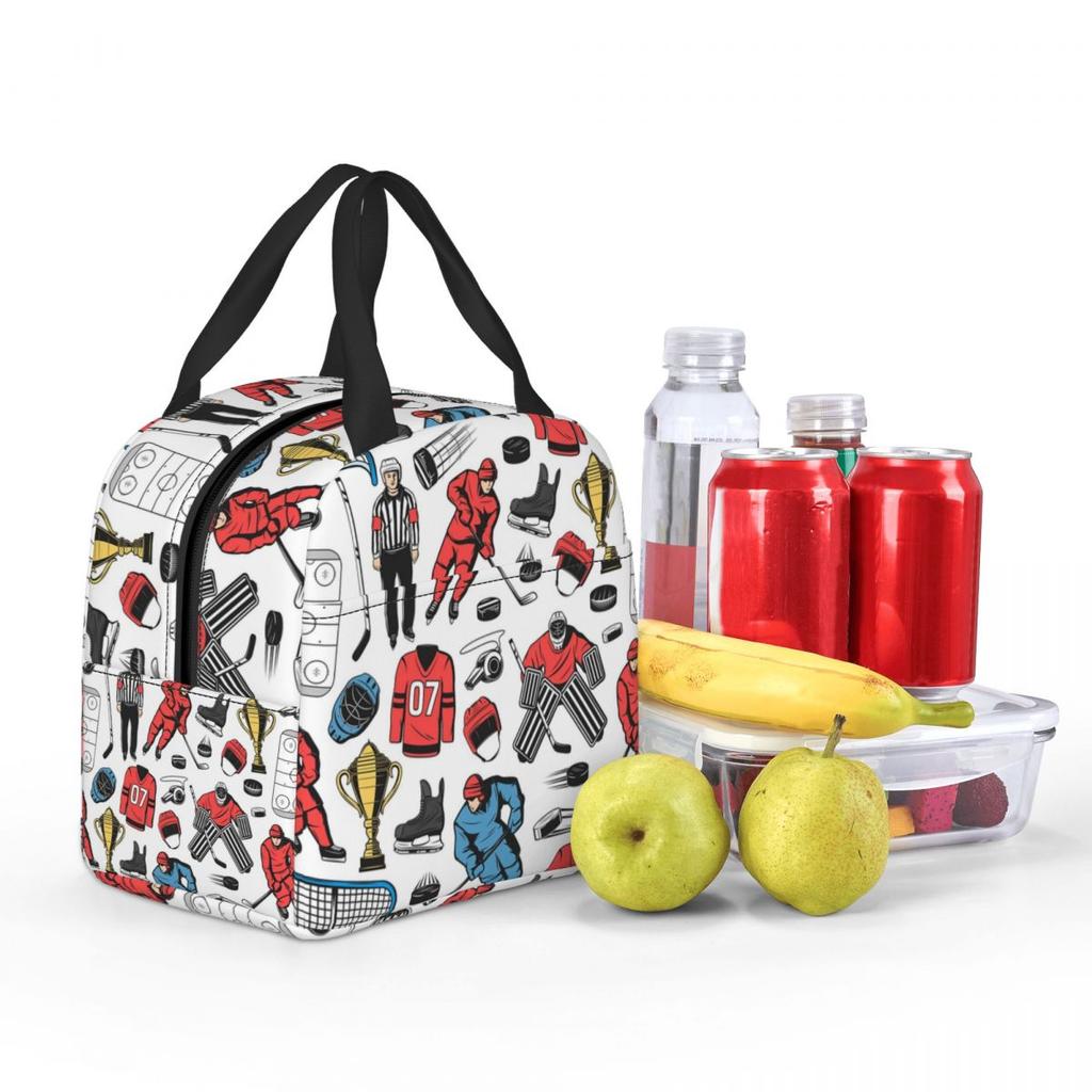 Ice Hockey Players On Rink Insulated Lunch Bag for Women Office Cooler Thermal Food Box Tote Portable Lunch Boxes Container