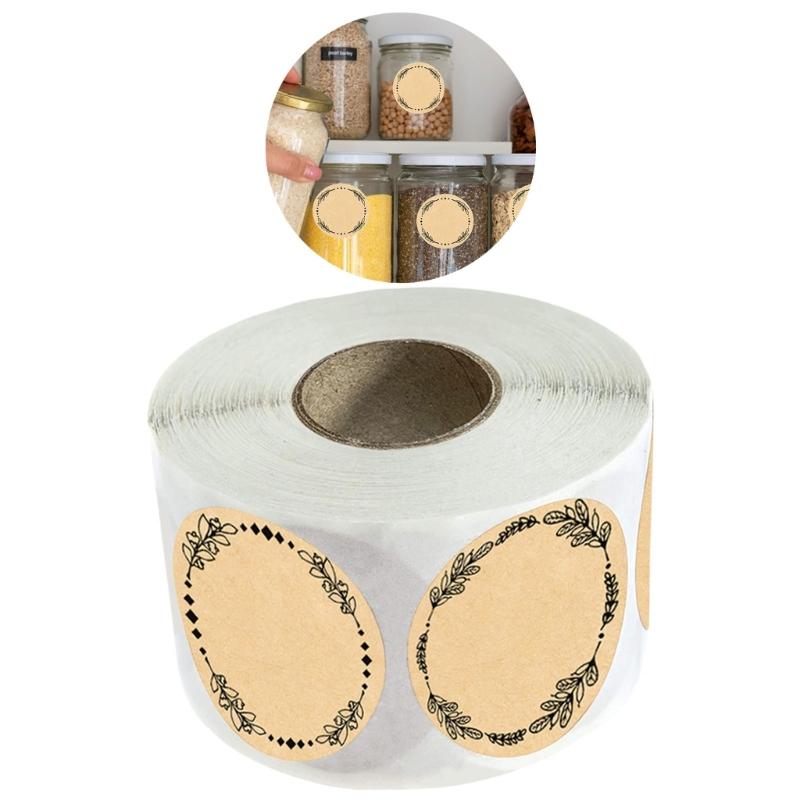 500pcs Kraft Brown Sticker with Wreath Designs for Writing Canning Jar Labels and Holiday Decorations Organizing Sticker