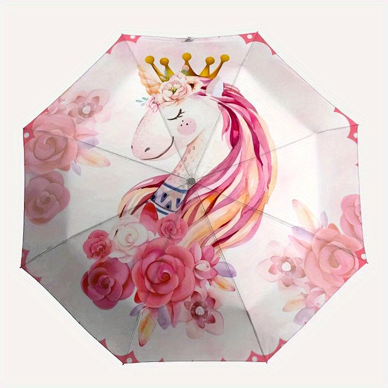 Magical Unicorn Floral Crown Sticker Decal for Kids Room DecorUmbrella, Portable 3-Fold Compact Umbrella for Men & Women Gift