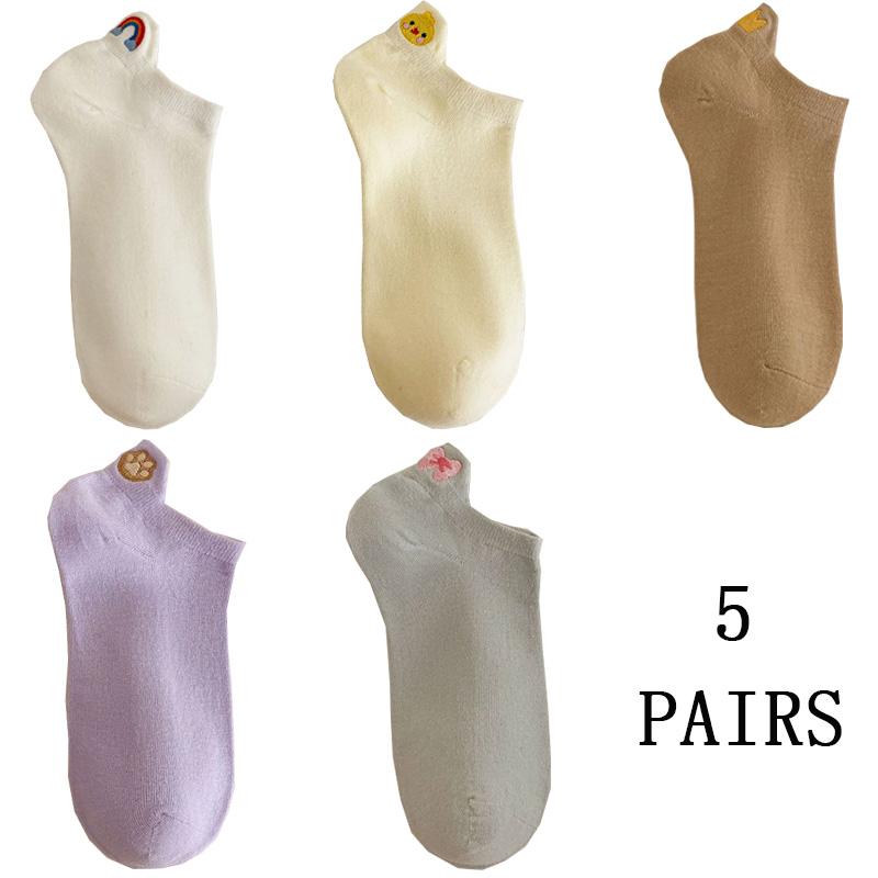 5 Pairs Cute Socks For Women Korean Style Animal Kawaii Socken Female Fashion Short Socks Cotton 100% Set Pack Summer Low Cut