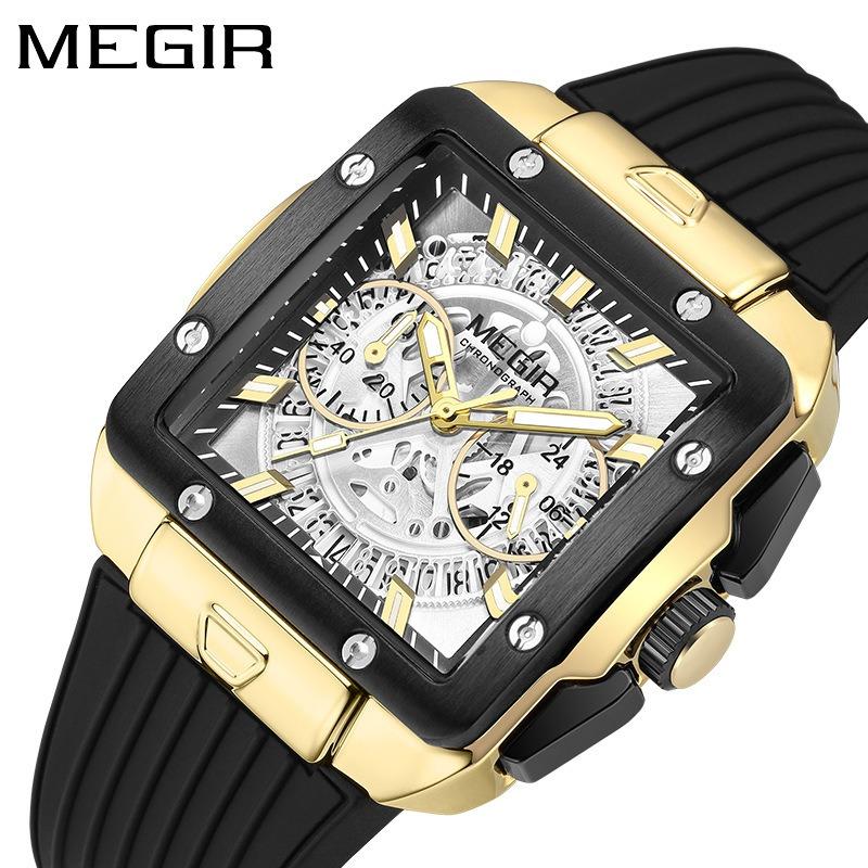 Square Men's Silicone Strap Chronograph Sports Quartz Watch