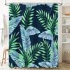 Watercolor Palm Tree Blue Shower Curtain Green Leaf Pattern Decorative Bath Rug for Home Decoration Modern Design Bathroom Acces