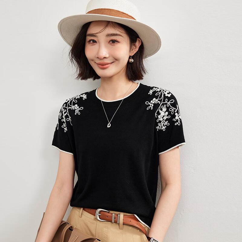 Wudao Women s Silk-Blend Embroidered Knit T-Shirt M
