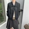 Womens PU Leather Jacket Short Loose Fit Casual Turn-Down Collar Windbreaker Lightweight Outerwear