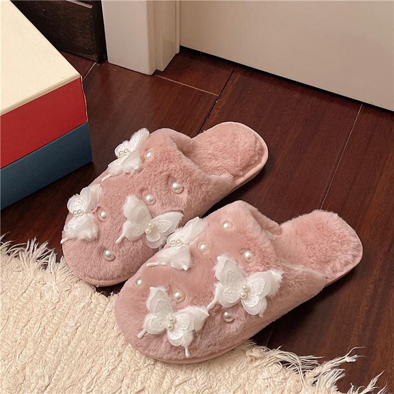 Thick-soled fluffy slippers women's outer wear 2025 new autumn and winter fluffy fashion home cotton slippers plush cotton slippers