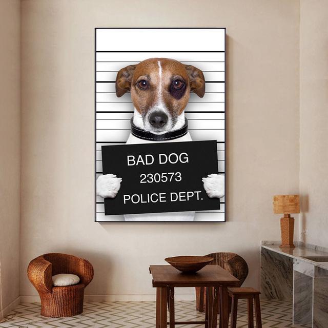 Modern Cartoon Animal Poster and Prints Funny Police Dog Canvas Painting Wall Picture for Pet Store Kids Nursery Room Decoration No Frame