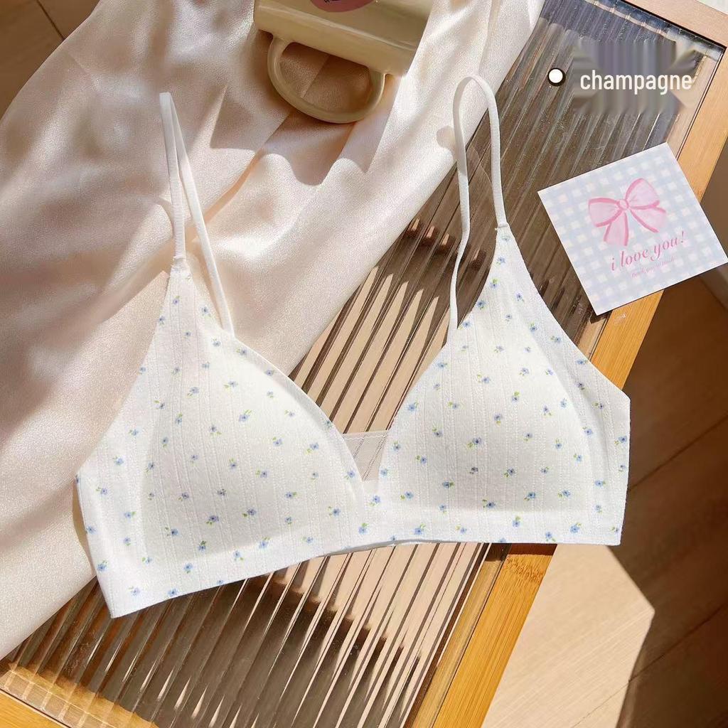 Original Deep V Ribbed Triangle Cup Bra for Small Bust – Comfortable Side Support & Anti-Sagging Design