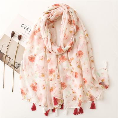 Luxury Women Viscose Scarf Designer Shawl Cotton Linen Feeling Tassel Pashmina Muslim Hijab Wrap Floral Foulard