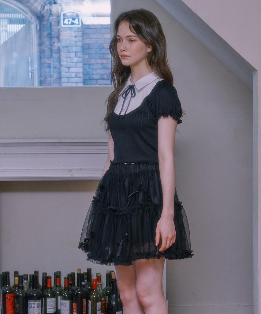 Lulu Shoe Ribbon Cancan Lace Skirt - Black