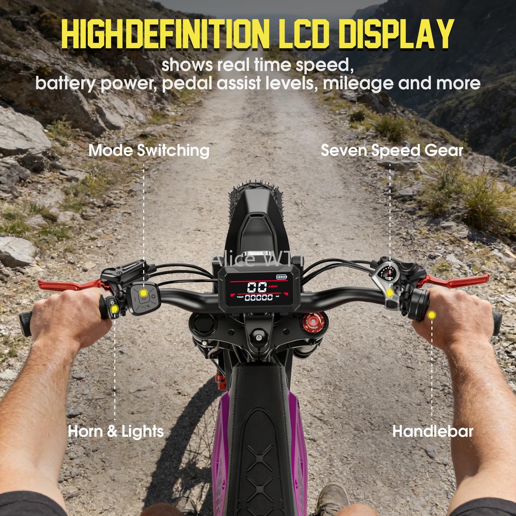 Electric Dirt Bike Cleytro FM110 1200W 48V 25AH Electric Motorcycle Fat Tire Nitrogen Suspension Dirt Bike for Teens and Adults