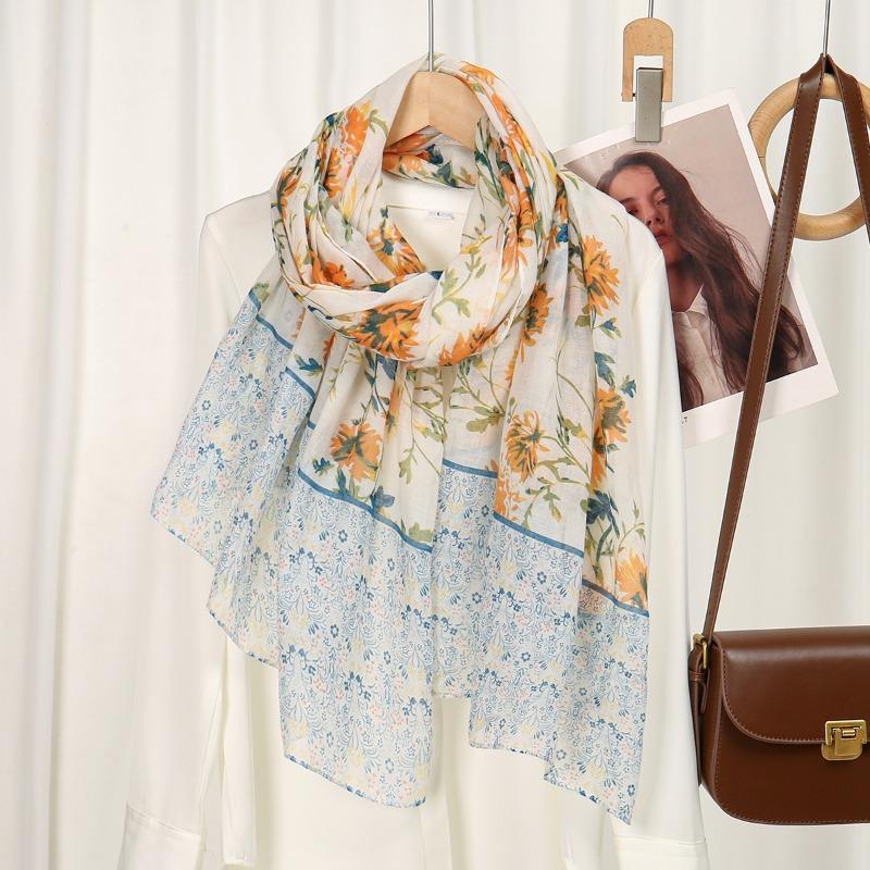 

Новый шарф с цветочным принтом из хлопка и льна, Юньнань Лицзян, путешествие, свежие цветы, летняя накидка, декоративная пряжа 190CM