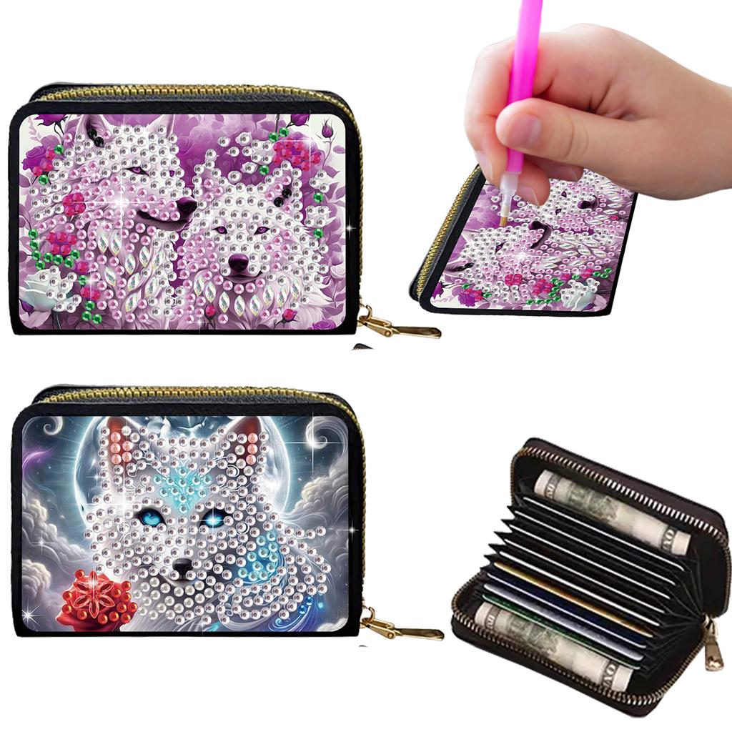 2pcs Animal Pattern Diamond Painting Fashion Card Holder DIY Diamond Painting Art Kit ID Storage Bag for Travel and Daily Use