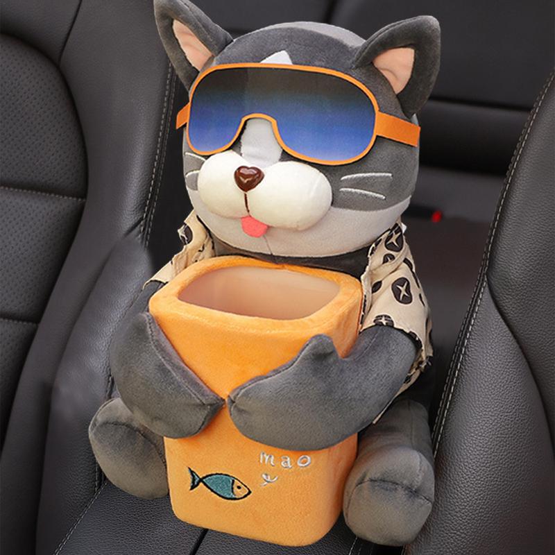 Doggie Trash Can 2 In 1 Plush Dog Car Tissue Box Trash Can Cute Animal Tissue Creative Box For Vehicle Supplies