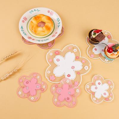1 ks Sakura podložka pod pohár růžová protiskluzová a žáruvzdorná japonská podložka na čaj/kávu/mléko, opakovaně použitelná silikonová podložka na nápoje