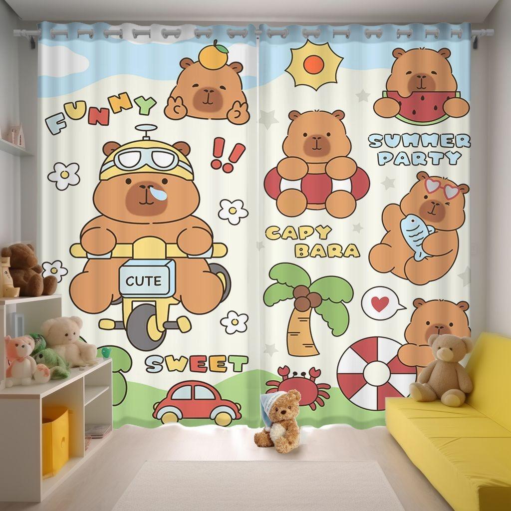 150x166CM Cartoon Capybara Blackout Curtain 2 Panels Kawaii Anime Window Drapes For Living Room Custom Home Window Treatments