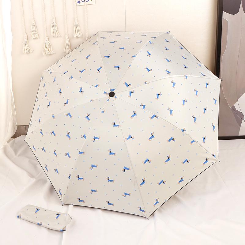 Automatic Cute Cartoon Black Glue Folding Umbrella for Girls - Dual Sun & Rain Protection