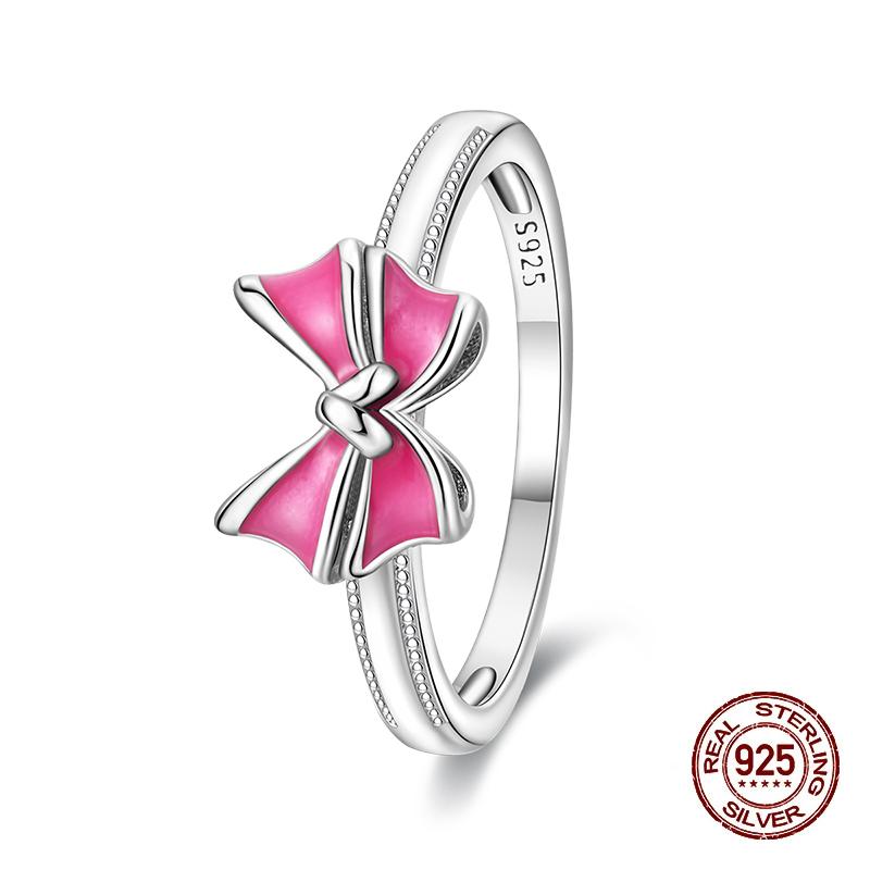 New Valentines Day Rings Sweet Pink Zircon Princess Bows Size 79 Ideal For Women copper Ring Romantic Fine Jewellery Birthday Gift