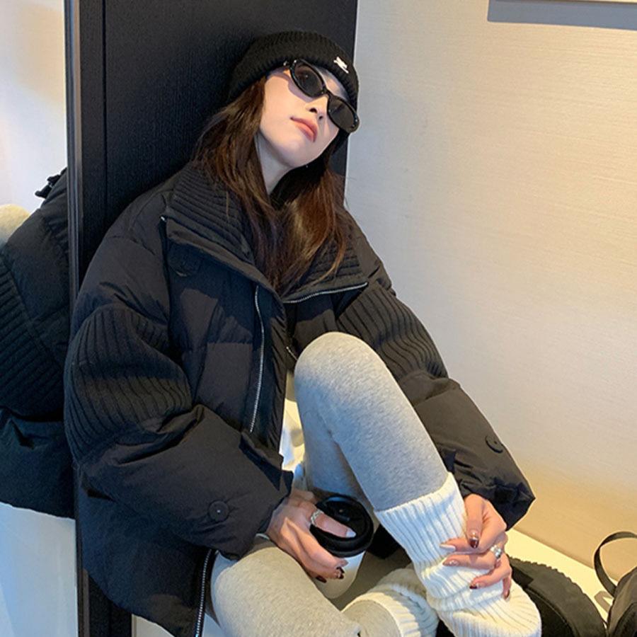 High-end Knitted Splicing White Duck Down Jacket Women's Winter New Fashion Turtleneck Bread Jacket Trendy