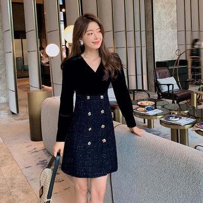 Luxurious Velvet Patchwork A-Line Dress for Plus Size Women Dresses