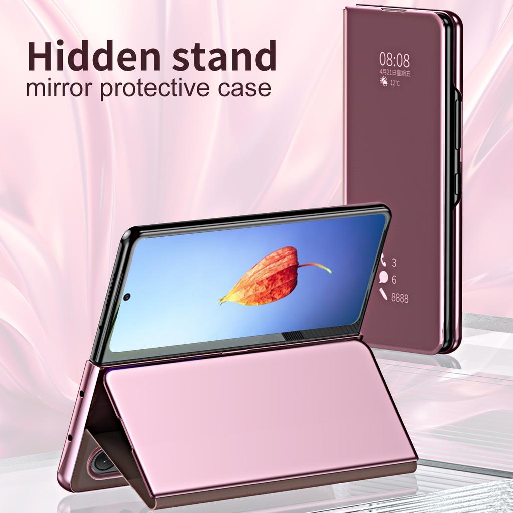 Chytré flipové pouzdro pro Samsung Galaxy Z Fold 4 3 5g Zrcadlové pokovení Pu Kickstand Nárazuvzdorný kryt telefonu Funda Z Fold 2 4 5g