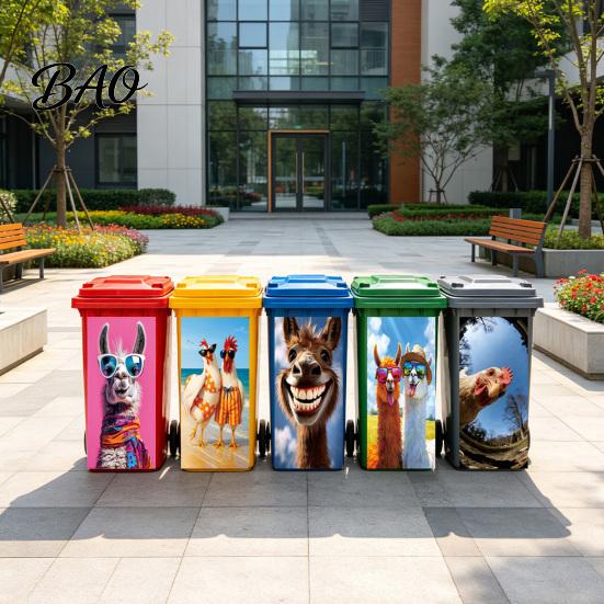 Weatherproof Waste Container Art Fun Animal Trash Can Stickers, Self?Adhesive Bin Decals for Outdoor Removable Vinyl Skins Garbage Can, Mailbox