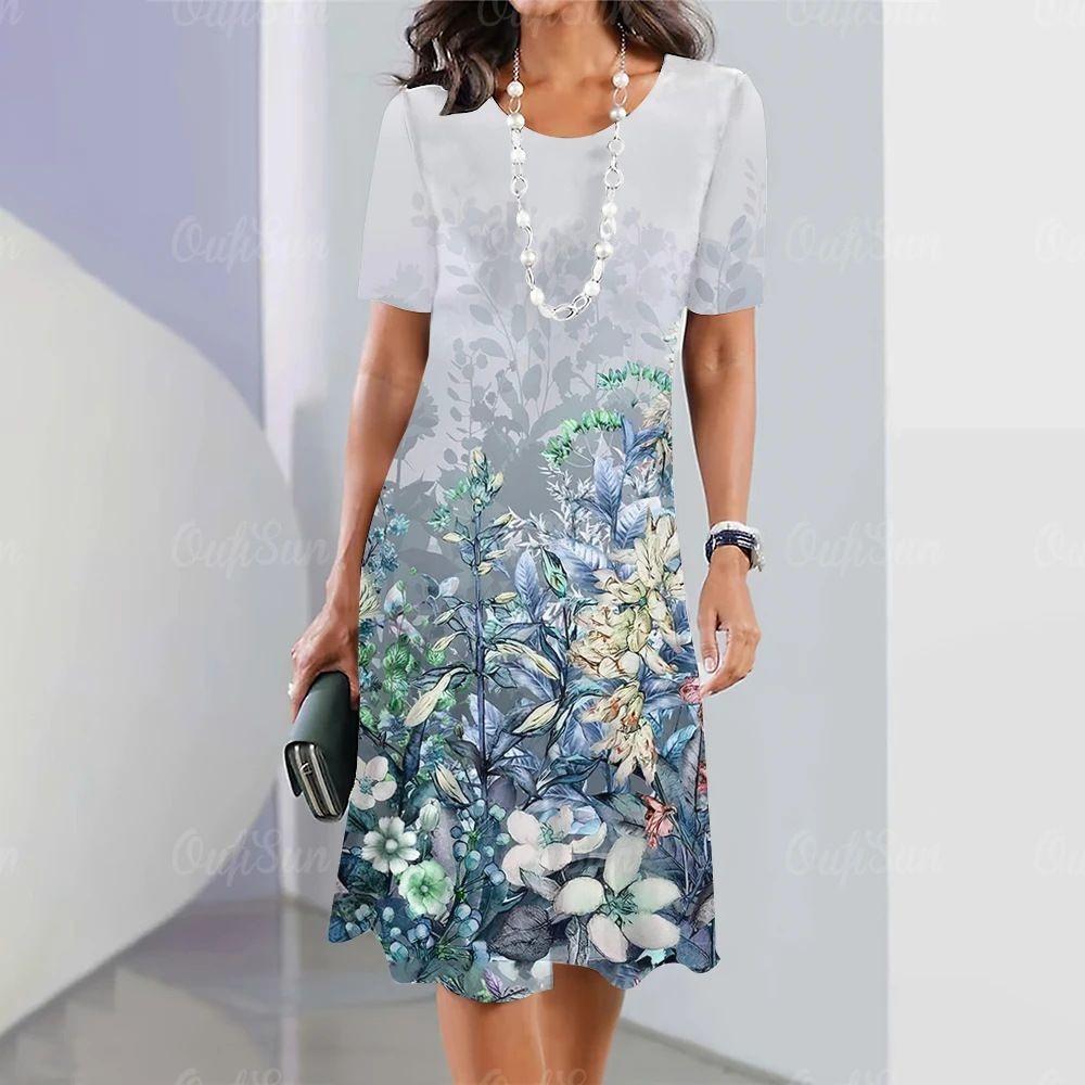 Ladies' Fashionable Round Neck Short Sleeved Dress Summer Clothing