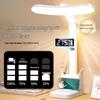 Rechargeable LED Study Lamp with Clock & Pen Holder - Eye Protection for Dorm or Bedside