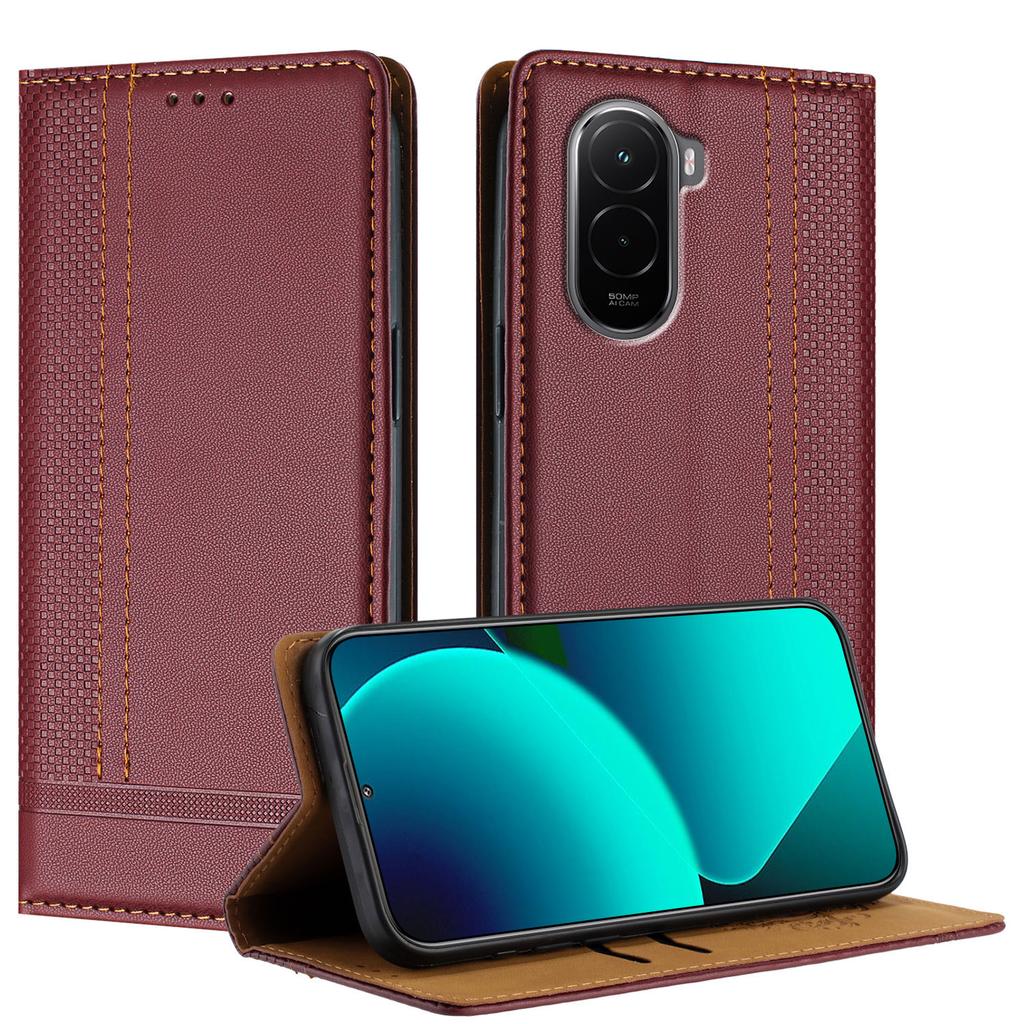 For Xiaomi Poco M7 4G (169mm) Case L-Shaped Grid Pattern Leather Stand Phone Cover with Card Slots